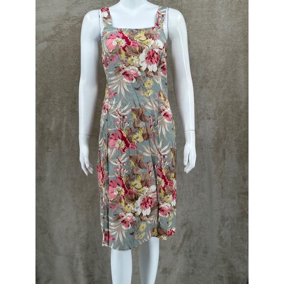 Islander Dress Womens 8 Tan Pink Sleeveless Floral‎ Tropical Hawaiian Vacation - Picture 1 of 10